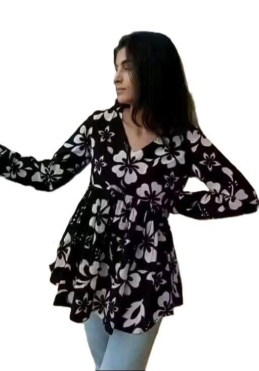 Women's & Girl Printed Top, Full Sleeves, Leaf Pattern Design Black-picture-31