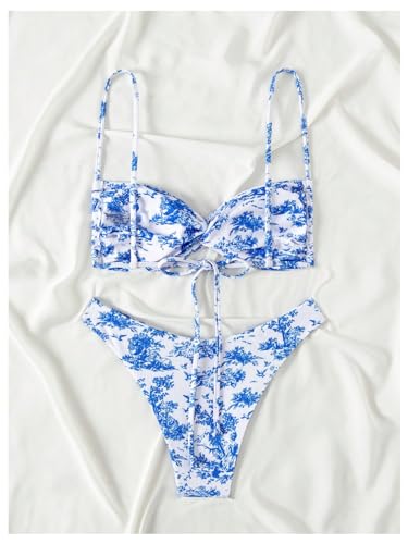 Women's 2 Piece Graphic High Cut Bikini Sets Twist Wireless Bathing Suit Summer Beach Swimsuit2