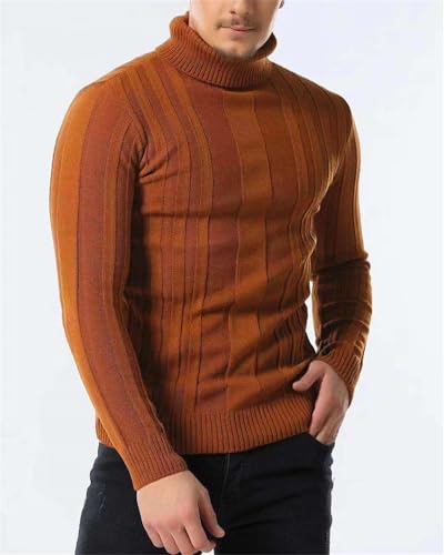 Men's Turtleneck Long Sleeve Sweater High Neck Top Slim Fit Chunky Knit Roll Neck Pullover Sweaters4