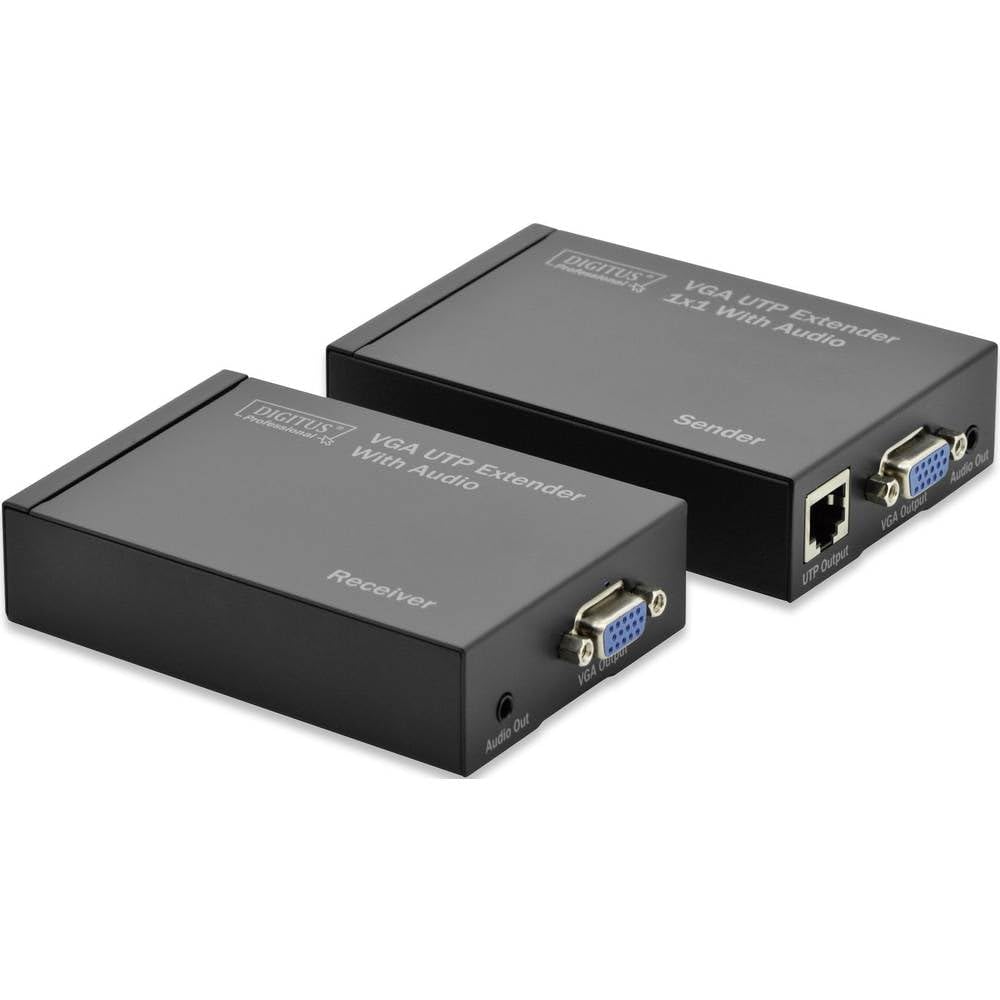 DIGITUS Professional DS-53400 - VGA Extender - Set (Sender/Empfänger) - bis zu 300 m Reichweite - UTP Patchkabel (Cat 5e/6) - bis zu 1920 x 1200 Pixel - schwarz