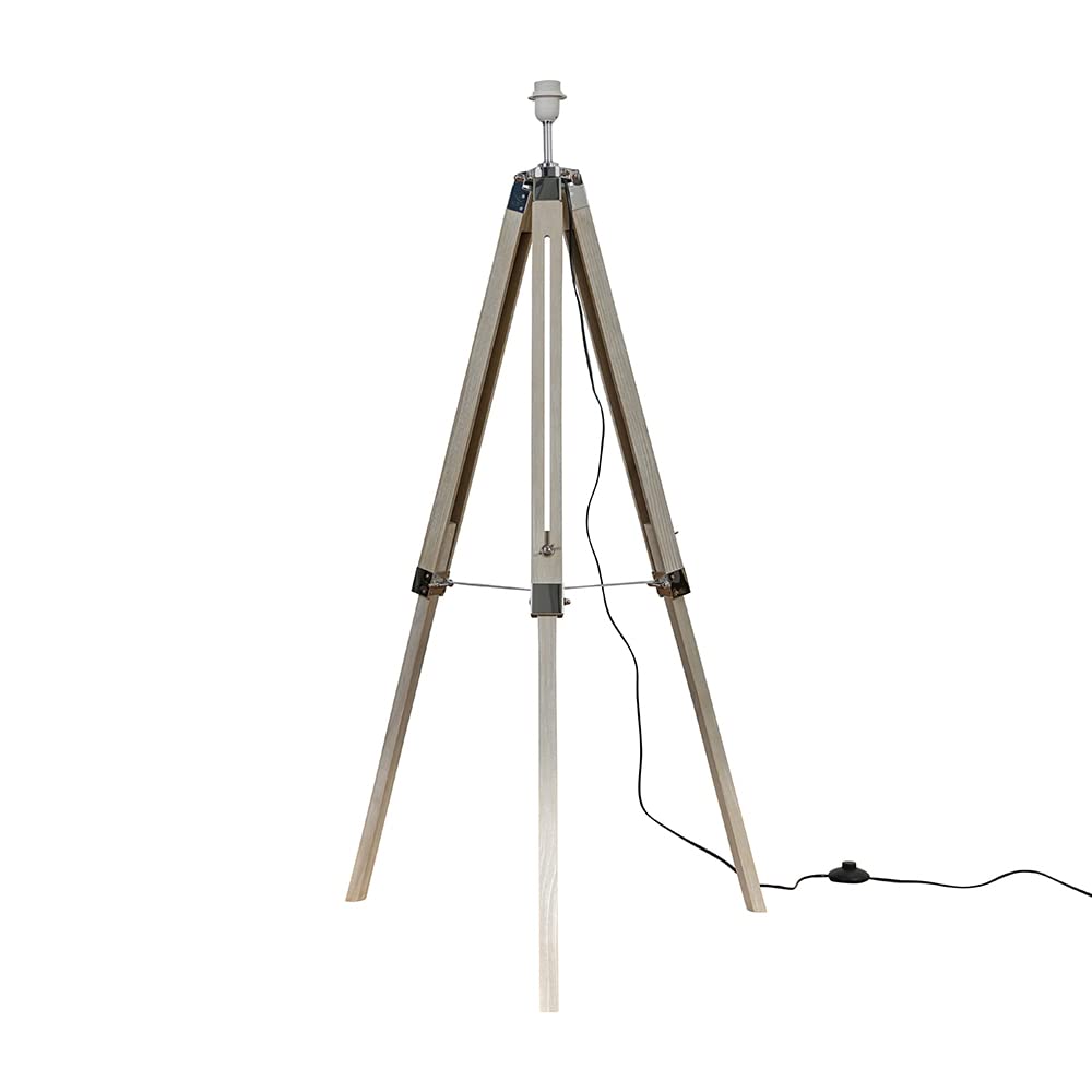 Minisun Base Only | Modern Distressed Wood And Silver Chrome Tripod Floor Lamp Base | Floor Lamps & Torchieres, Home Décor & Improvement Essential