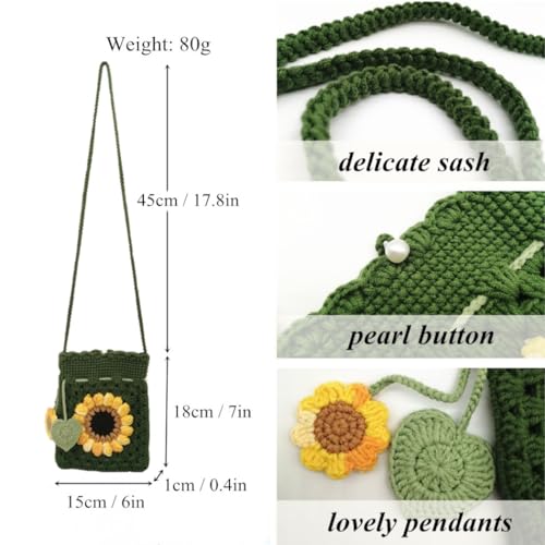 Image of Handmade Crochet Sunflower Phone Bag for Women