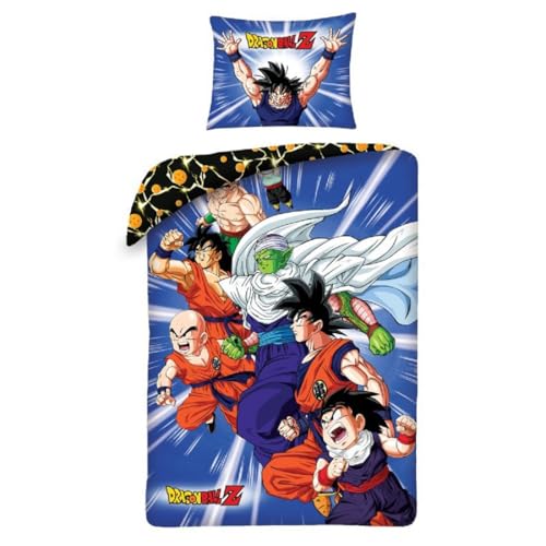 Halantex Bettwäsche-Set Dragonball Z Protagonisten Goku, klein, wendbar, 140 x 200 cm und Kissenbezug 70 x 90 cm, mehrfarbig, 100 % Baumwolle, DB-1103BL