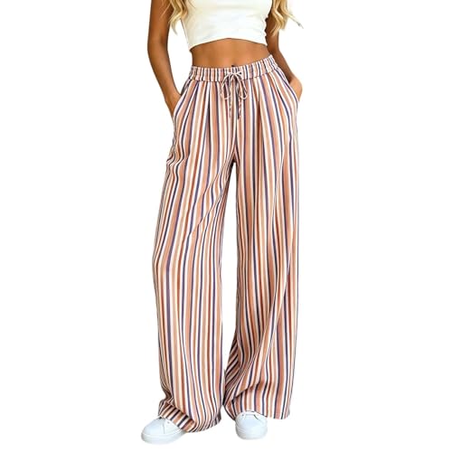 Pantalon grande taille pour femme à rayures coupe droite confort