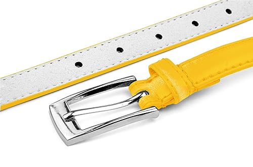 Belle Donne Belt Women, Skinny Dress Belts, Silver Polished Buckle, For Womens Clothes and Fine Dresses, Classy Style, Small, Yellow4