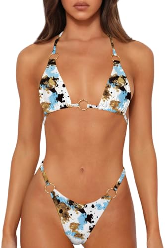 Image of MIKETAI Sexy Bikinis for Women 2 Piece Bikini Spaghetti Strap Swimsuits Solid Color Bathing Swimwear Triangle Bathing Suit
