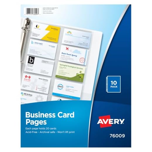 Avery® Clear Business Card Organizer Pages for 3 Ring Binders, Pack of 10, Holds 200 Cards Total (76009)