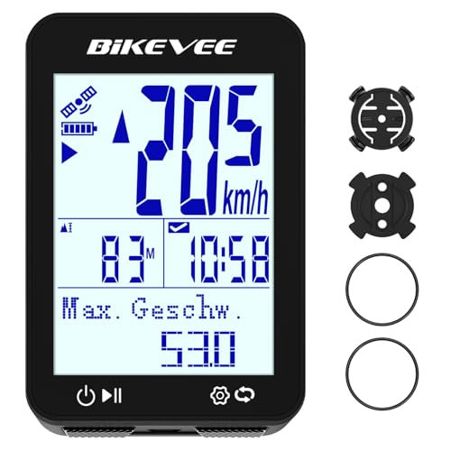 Bikevee GPS Fahrradcomputer Kabellos IPX7 Wasserdicht 2.4'' FSTN Display 28H Akku Standard Mount (Schwarz)