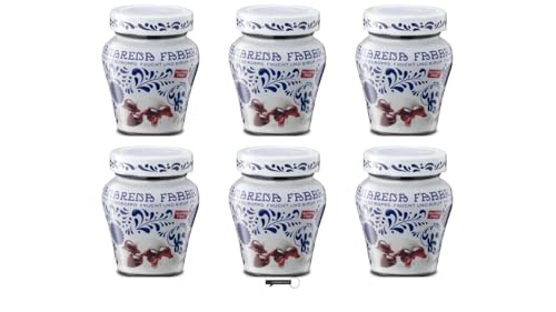 Fabbri Amarena Ciliegie in Sciroppo, Set di 6 Vasetti in ceramica decorativa, 230g, con Portachiavi italy shop service