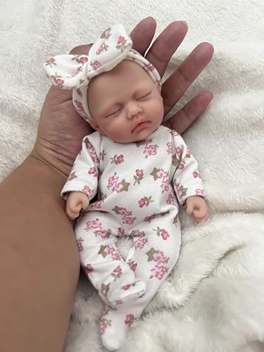 MYREBABY 17,8 cm große Mini-Baby-Puppe, Silikon, Ganzkörper-Baby-Puppe, weiche Haut, realistische Babypuppe für Neugeborene, echtes Leben, kleine Babypuppe mit Fütterungszubehör, 9 – Bild 7