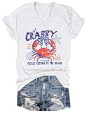 Womens Funny Beach Shirts, If Crabby Please Return to The Beach T-Shirt Funny Crab Summer Coastal Tee