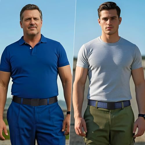 Image of JASGOOD 2 Pack Nylon Web Belt Outdoor Military Men's Metal Free Belt with TSA Plastic Buckle