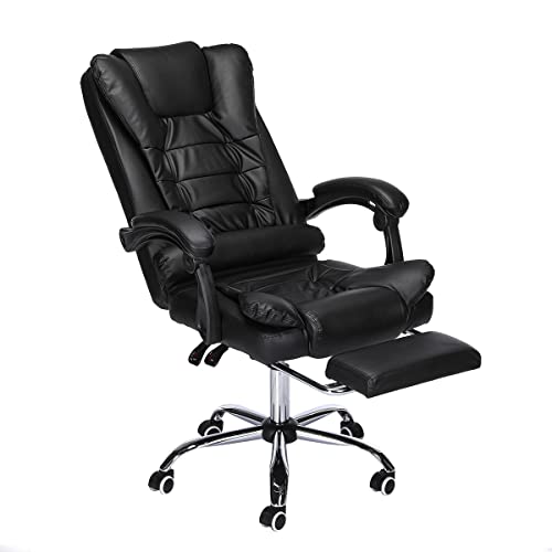 Vanspace Executive Office Chair With Footrest Reclining Computer Desk Chair Soft Leather High Back With Lumbar Support Padded Armrest Adjustable For Home Office Black #TOP19