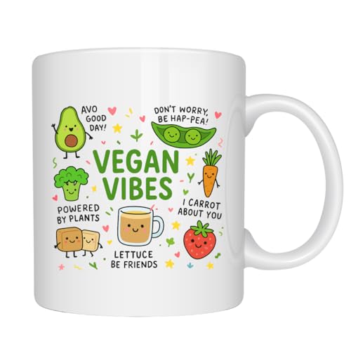 EZCLASSY-Vegan Vibes Mug – Cute Plant-Based Pun Coffee Cup with