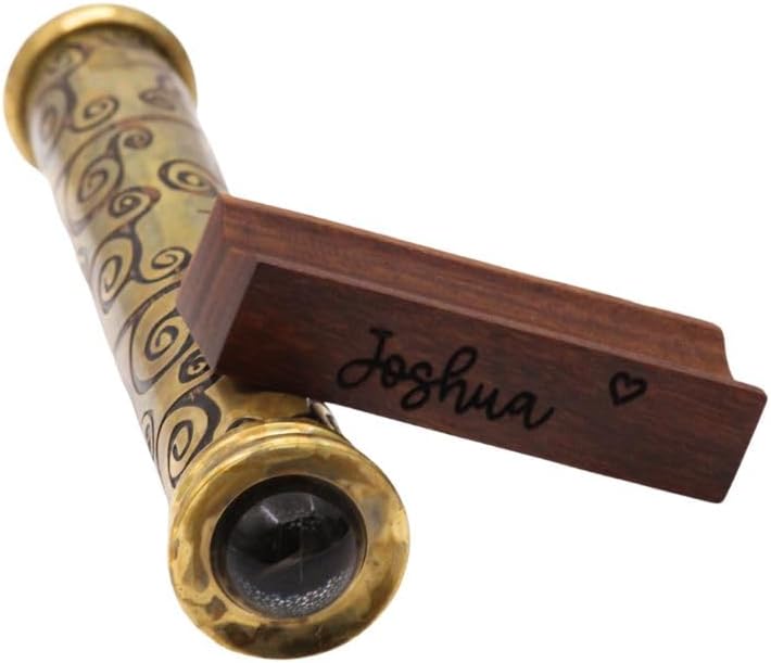 ROORKEE INSTRUMENTS (INDIA) A NAUTICAL REPRODUCTION HOUSE Personalized Kalideoscope Burnished Brass Eched Teleidoscope with Name Engarved on Wood Base