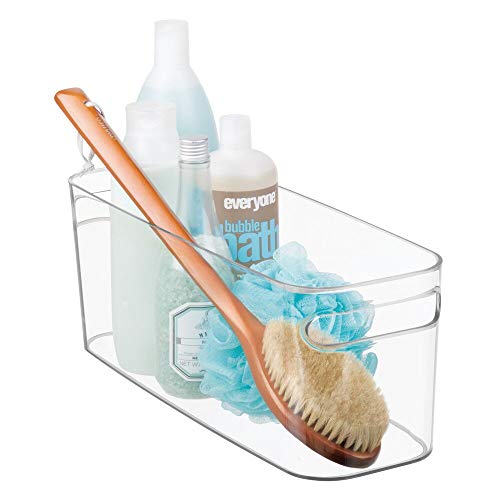 mDesign Bathroom Vanity Plastic Organizer Storage Bin Tote with Handles for Health and Beauty Products, Shampoo Bottles, Lotions, Hand Towels - 4 Pack - Clear