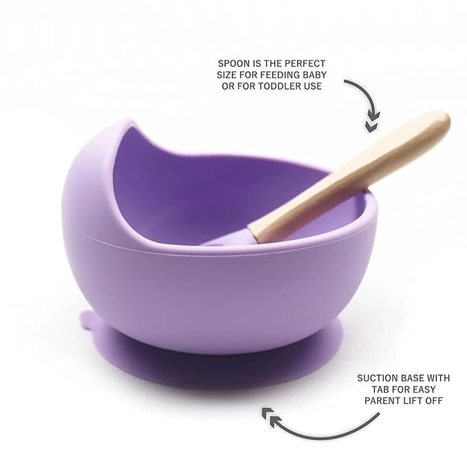 Image of Baby Feeding Bowl & Spoon Set | Silicone Suction Bowl for Baby Food | BPA-Free Baby Bowl and Spoon Set | (Lavender)