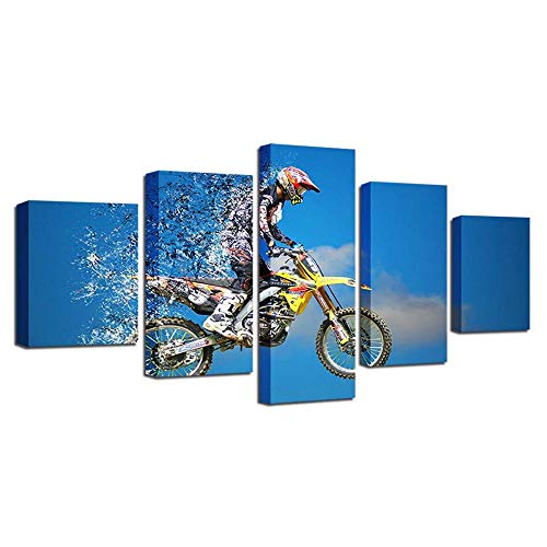 Idée cadeau pour salon avec cette impression sur toile 5 pièces de moto moderne