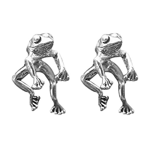 Bestomrogh Lot de 2 boucles d'oreilles rétro en forme de grenouille - Couleur or et argent - Unisexe - Motif grenouille - Boucles d'oreilles à clip - Pour amoureuse, femme (argent) Cover