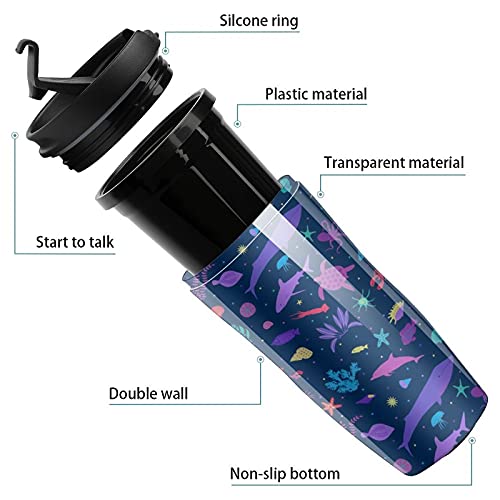 Taza de café colorida brillante del viaje de la vida marina taza de café plástica con la tapa de la pared doble aislada… - Imagen 4