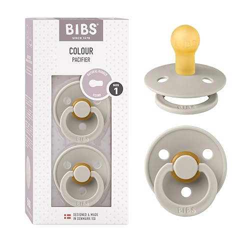 Image of BIBS Pacifiers Colour Collection | Natural Rubber Baby Pacifier | Round Nipple | Set of 2 BPA-Free Soothers | Made in Denmark | 0+ Months (Pack of 2) | Sand
