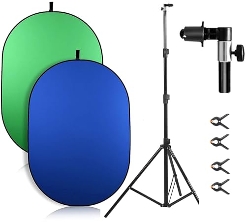 VTS 4’x 6’/120x180cm Collapsible Chromakey Backdrop, 2-in-1 Double-Sided Green and Blue Screen Panel Backdrop with 9ft Light Stand, Reflector Clip and 4 Clamps for Photo Studio Video Shooting VTS 4’x 6’/120x180cm Collapsible Chromakey Backdrop, 2-in-1 Double-Sided Green and Blue Screen Panel Backdrop with 9ft Light Stand, Reflector Clip and 4 Clamps for Photo Studio Video Shooting