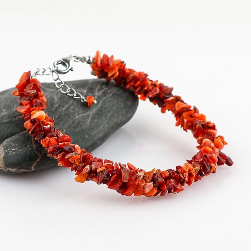 CRYSTALIS Natural Mexican Fire Opal Beads Braided Rope Bracelet with Crystals for House Protection, Chips Nuggets Beaded Gemstones, Women's Gift Jewelry, 925 Sterling Silver 8 inch2