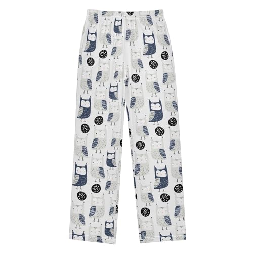Cartoon Owl Boys Long Pants Soft Trousers Elastic Waist Kids Lounge Bottoms with Pockets S-XL