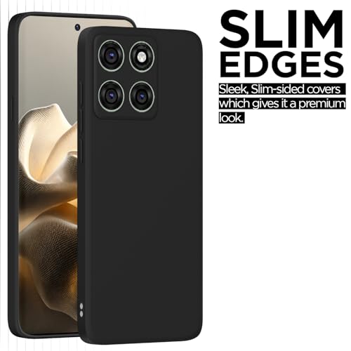 Image of Outlouders Back Cover for Motorola Moto Edge 60 Pro 5G | Camera Protection | Durable Soft Matte Silicone Bumper Case (Black)