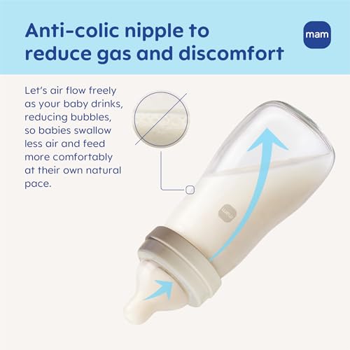 Image of MAM 6oz Pure Glass Feel Good Anti-Colic 0+ Months Baby Bottle, 3 Pack, Girl | Slow Flow Skin Soft Silicone Nipple, Easy to Clean, BPA Free, Easy Switch Between Breast & Bottle, Made In Europe