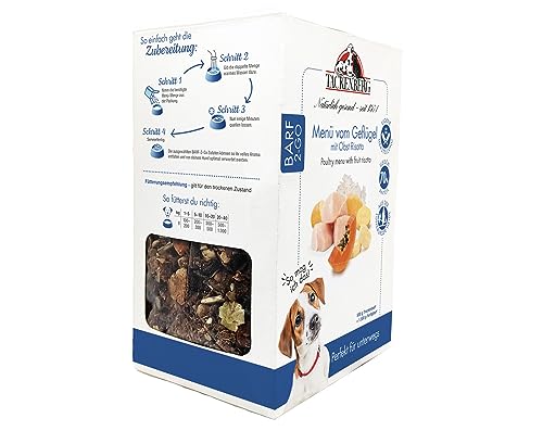 TACKENBERG Complete – Barf 2 Go-Menü vom Geflügel mit Obst Risotto für Hunde, 500 g