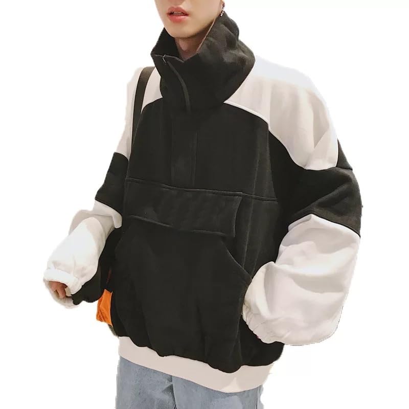 Buy YoungCash Men's High Collar Pullover Jacket Sweatshirt, Black