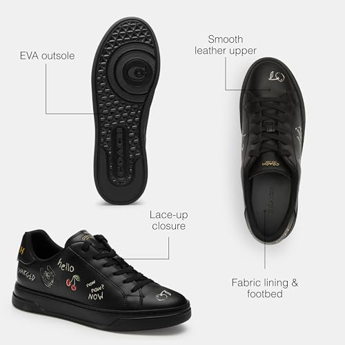 Coach Women's High Line Sneaker with Sketch Print, Charcoal/Black, 113