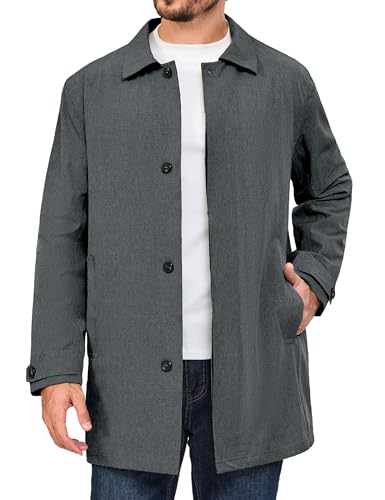 Image of Little Donkey Andy Men's Waterproof Mid-Length Trench Coat, Lightweight Long Rain Coat, Single Breasted Overcoat