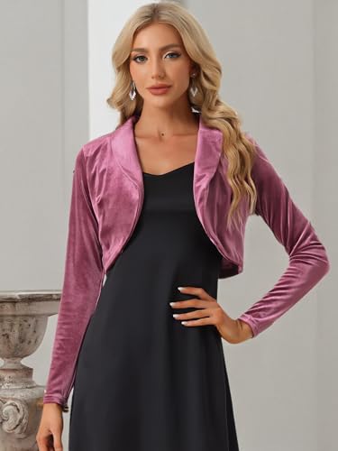 Image of Allegra K Long Sleeve Velvet Shrug Top for Women's Open Front Cocktail Party Cropped Bolero Cardigan