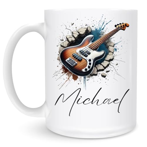 Customized Name Bass Guitar Ceramic Mug 11oz 15oz for Music Enthusiasts – Exploding Concrete Ring Effect with Blue Splash, Personalized Coffee Cup for Bass Players and Instrument Fans -  Velliro, Mugsell-25-DT0304AA5324-6