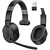 COSMUSIS Trucker Bluetooth Headset with Dongle, Wireless Headsets with Noise Cancelling Microphone, 50+Hrs HD Talktime Bluetooth Headphones with Detachable Earpad/Single+Dual Mode for Office/Driving