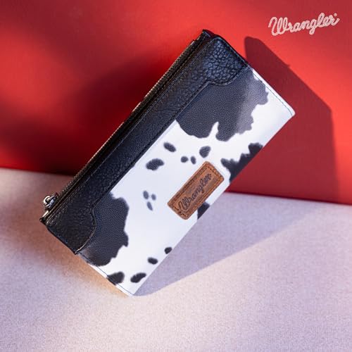Montana West Wrangler Cow Print Bifold Wallet Women's Wallets, Card Cases & Money Organizers Women Credit Card Wallet for Ladies Female Cash Wallett Black Wallets with Smooth Zipper — view 2