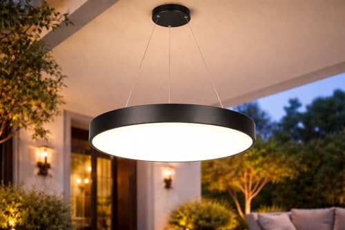 Image of Artica 15 Inch Round LED Pendant Ceiling Lamp | Modern Ring Hanging Light | Warm White Fixed Light | Acrylic Diffuser | Home, Living Room, Dining & Cafe Decor
