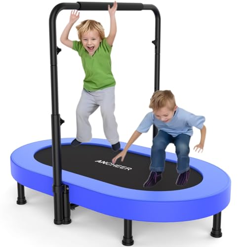 ANCHEER 56' Double Mini Trampoline for Kids, Mini Rebounder with 5-Level Adjustable Handle,...