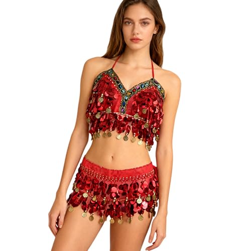 Tenue de danse du ventre à paillettes légère pour gala et cours de danse orientale