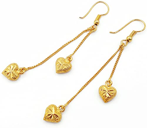 Lovely Dangle Earrings 23k 24k Thai Baht Yellow Gold Plated Filled Earrings Design From Thailand (E-205)