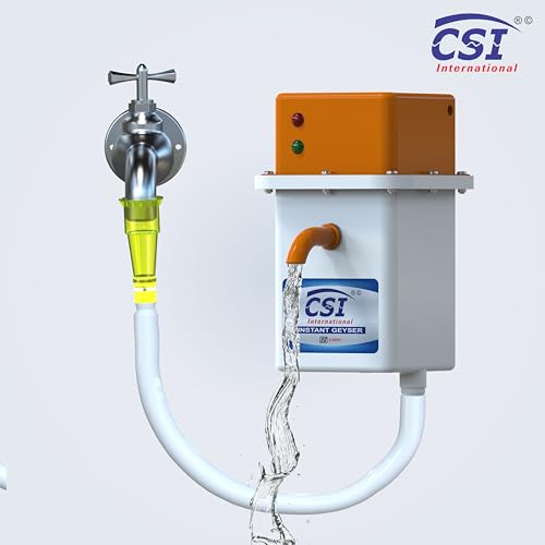 Image of CSI INTERNATIONAL Instant Water Geyser 1 L Portable water heater, Auto Cut Off Feature with 1 Year Warranty, For Home, Office, Restaurant etc, Geyser Made of First Class Abs Plastic (white-orange)
