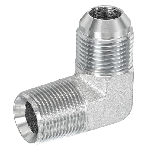 Image of PATIKIL 90 Degree Pipe Adapter, 1-1 /16 inch Male 37 Flare JIC x 3 /4 inch BSPT Male Connector Carbon Steel Elbow Fitting for Air Hydraulic Fluid Fuel Water Oil, Silver