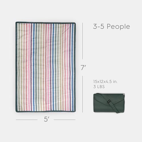 Image of Little Unicorn 5'x7' Outdoor Family Picnic & Beach Blanket | Durable & Water-Resistant Fabric | Compact Fold & Easily Wipes Clean | Zipper Pocket (Chroma Rugby Stripe)
