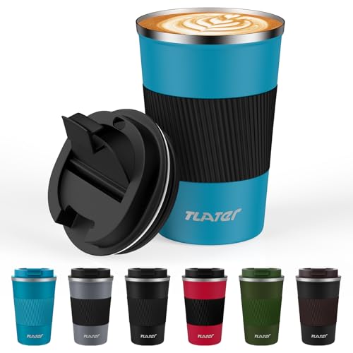 Tlater Termo para Cafe, 380ml/13oz Vaso Termico Cafe para Llevar con Tapa - Taza Termo - Acero Inoxidable al Vacío de Doble pared Cafe Pequeño para Bebidas Frías y Calientes, Café, Agua y Té