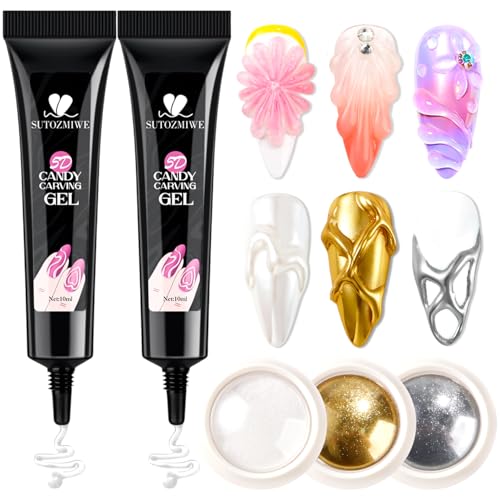 SUTOZMIWE 3D Gel Nail Art Set - 2Pcs 10ml Clear Sculpting Gel