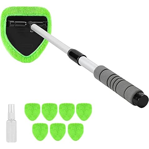 X XINDELL Car Window Cleaner – 24Inch Windshield Cleaning Tool with Spray Bottle, Microfiber Bonnets – Extendable Car Washer Kit with Long Soft Sponge Handle Cover