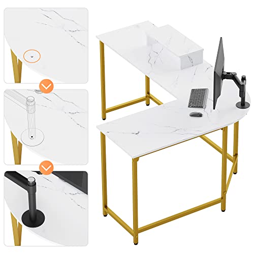Weehom L Shaped Computer Desk With Monitor Stand, Reversible Corner Desk For Home Office, Modern Pc Workstation Study Writing Table(White And Gold) #TOP5
