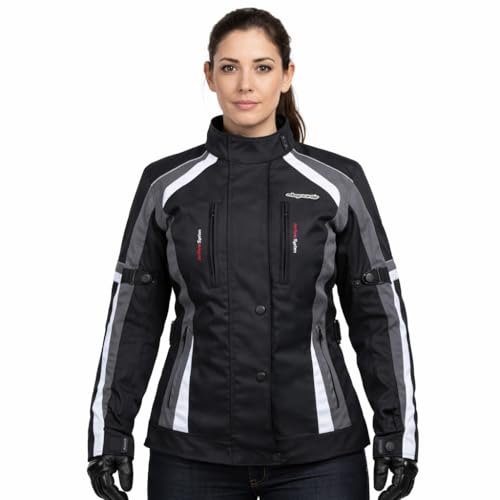 RKsports 747 Ladies WATERPROOF MOTORCYCLE MOTORBIKE JACKET BLACK CE ARMORS (14, Grey)